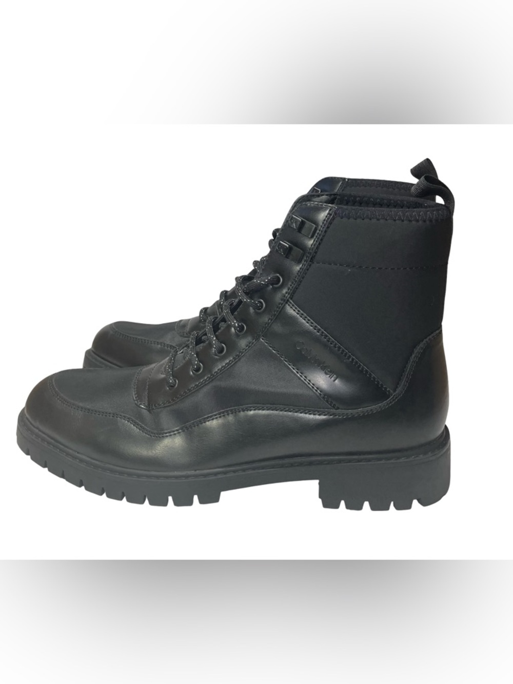 Calvin Klein Men's Black Leather Lace-Up Rugged Boots